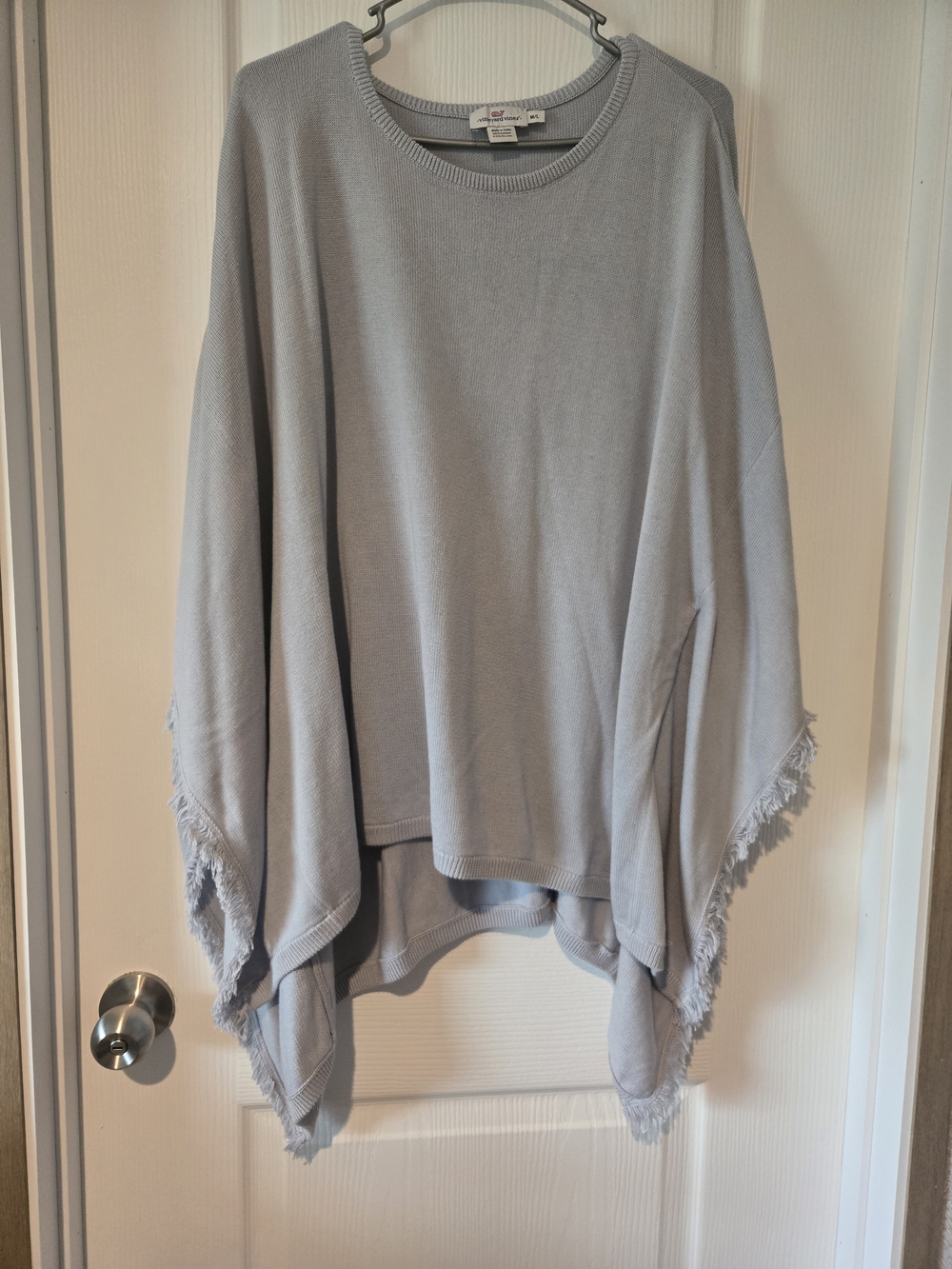 Vineyard Vines Light Gray Fringe Poncho Sweater